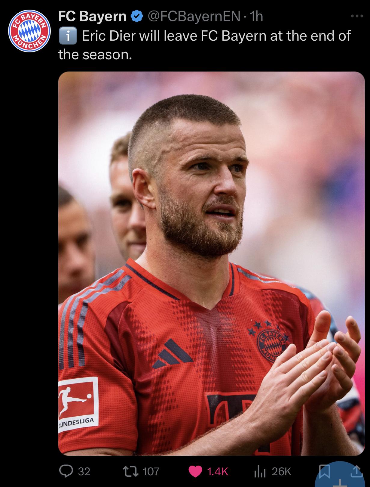 Dier's departure from Bayern has been officially confirmed