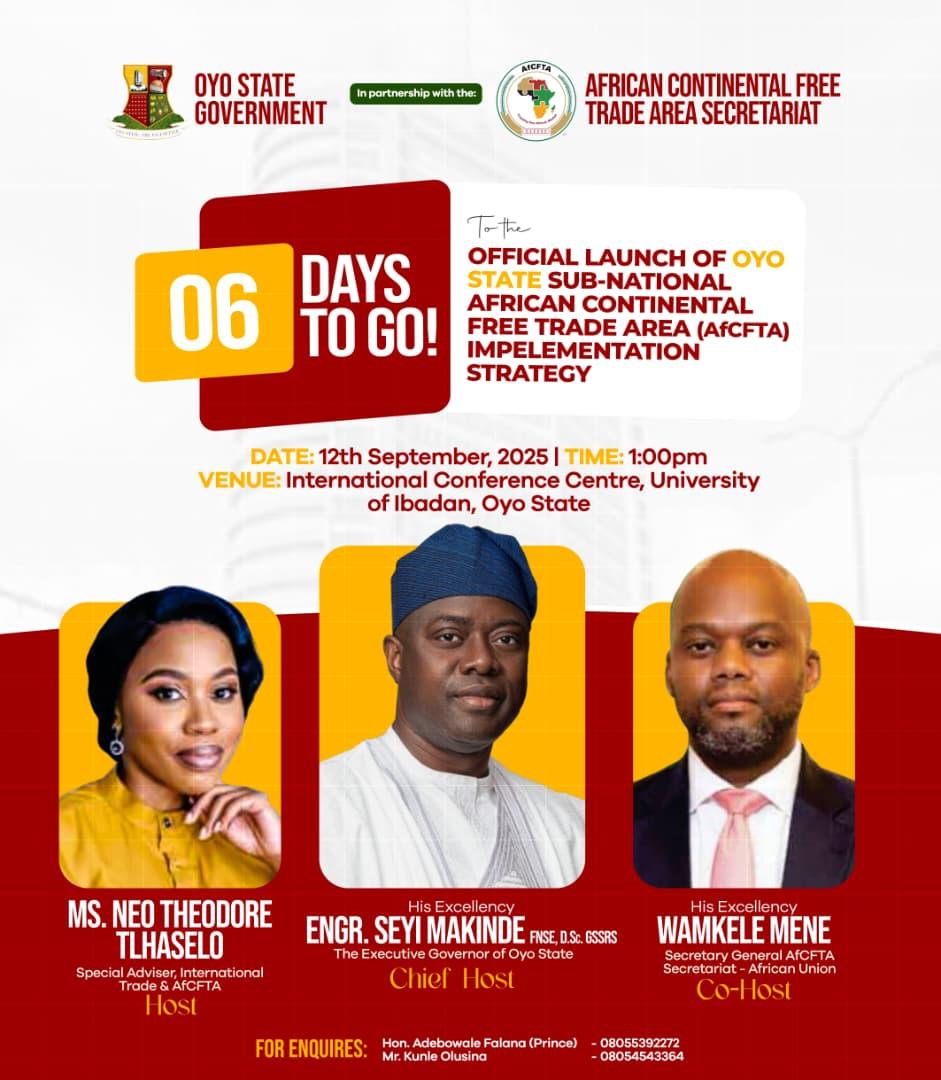In six days, Oyo State is set to take a significant step onto the continental stage with the launch of its Sub-National AfCFTA Implementation Strategy.